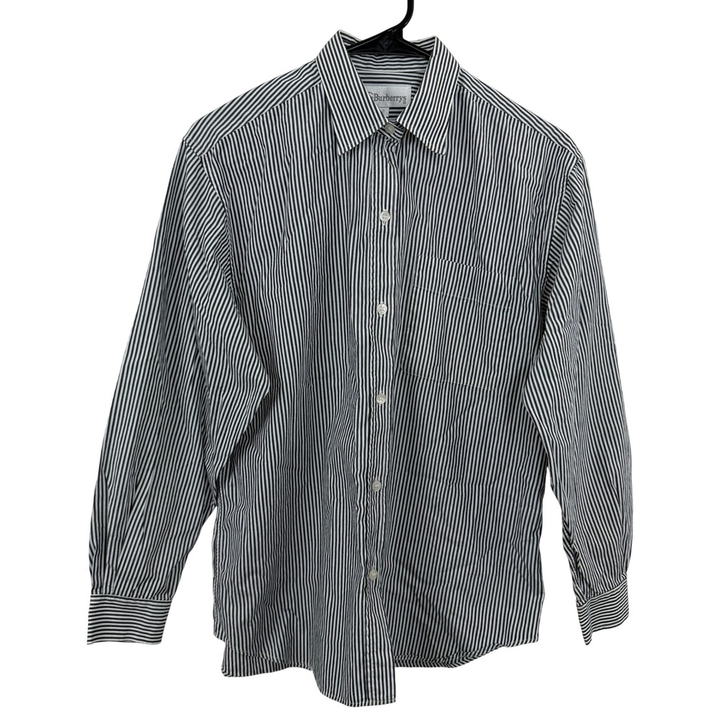 Burberrys Shirt Womens Size 8 BlackStriped Long Sleeve Button Up Pocket Vintage